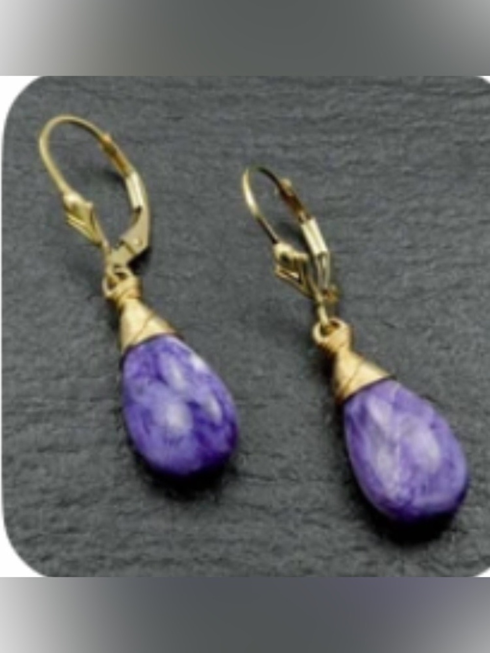Russian Charoite & 14k Gold-Filled Wire Wrapped Leverback Earrings